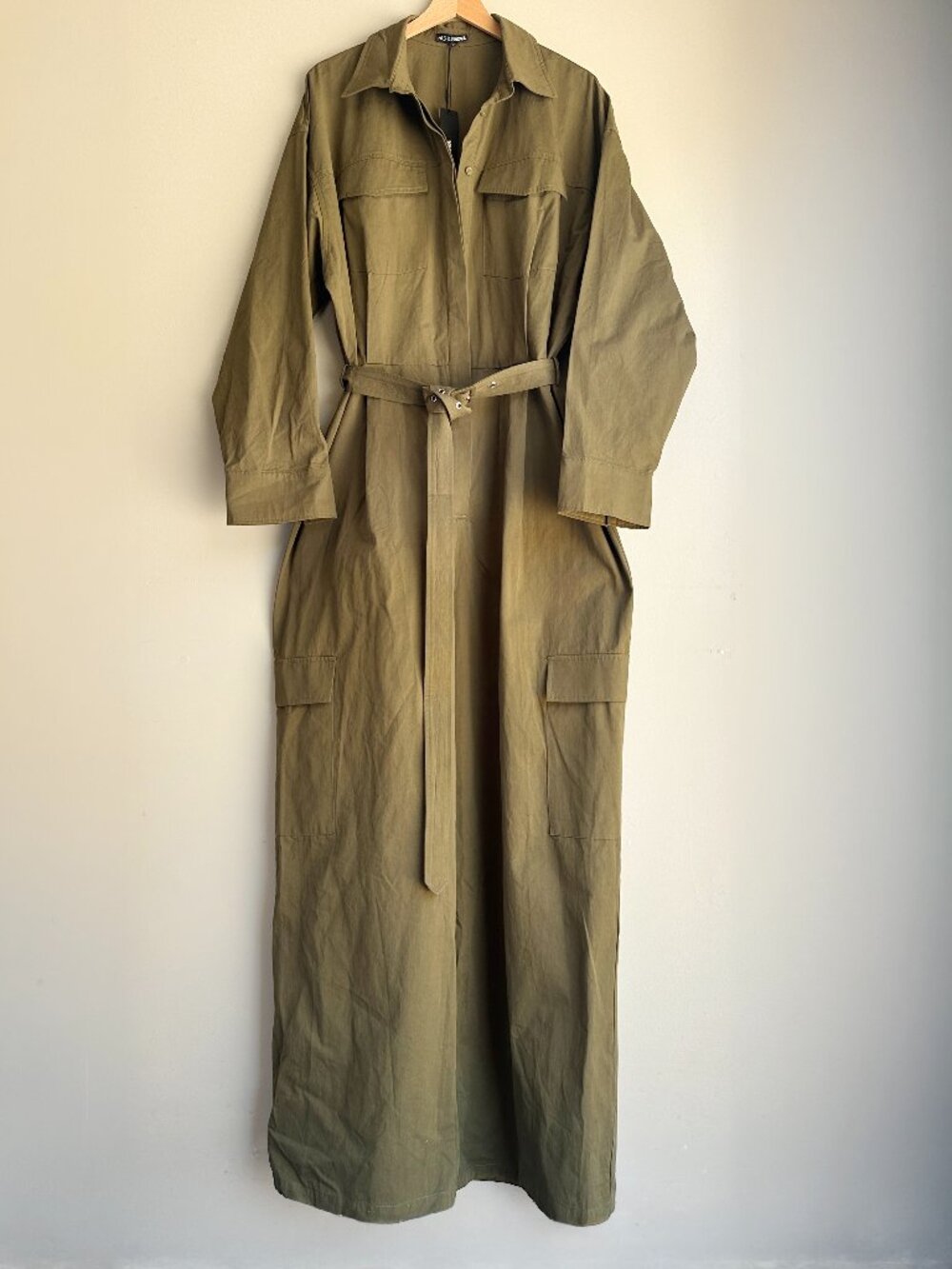 Fashion Nova NWT Olive Green Streetwear Muse Utility Wide Leg Jumpsuit
